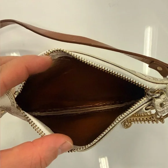 Michael Kors Cream and Brown Wristlet with Gold Chain - Picture 4 of 5